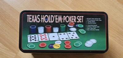 Texas Hold'em Poker Set | Gaming Mat | Chips | 2 Decks Playing Card | Tin Box - Image 1 of 3