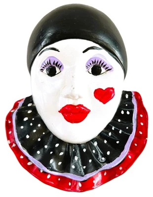 MASCARILLA DE PARED VINTAGE HECHA A MANO CERÁMICA PIERROT PAYASO CORAZÓN ART DECO MARDI GRAS Foto 1 de 4