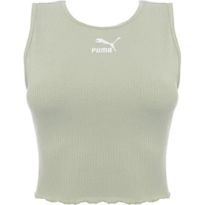 Puma Womens Lime Green Classics Lettuce Hem Crop Tank Top RRP£25 Size:Large - Picture 1 of 3