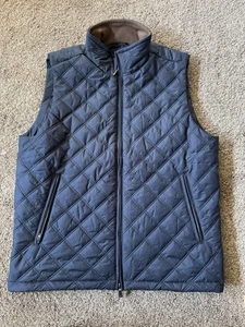 Brooks Brothers Vest Mens L Blue Navy Diamond Quilted Puffer Full Zip Primaloft - Picture 1 of 7