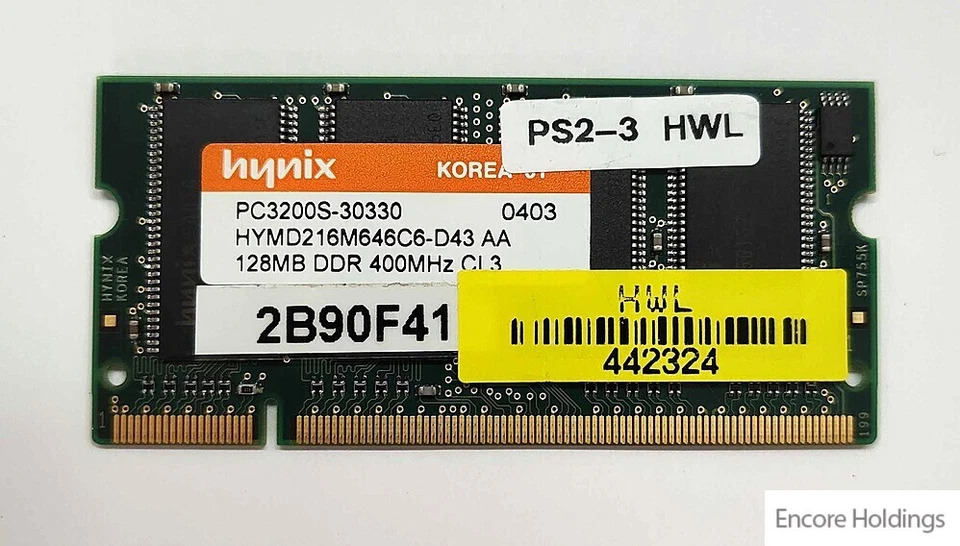 Hynix 128 MB Memory Module - DDR1 - 400 MHz - CL3 - 200-Pins HYMD216M646C6-D43 - Image 1 of 1