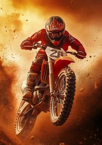 Canvas Art Motocross Motorbike Rider Dusty Red Orange Wall Picture Poster Print - Picture 1 of 22