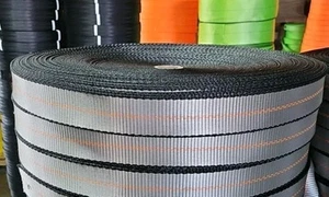 260' Roll of 2" Silver w/ Orange Center Stitch & Black Edges Tie Down Webbing - Bild 1 von 2