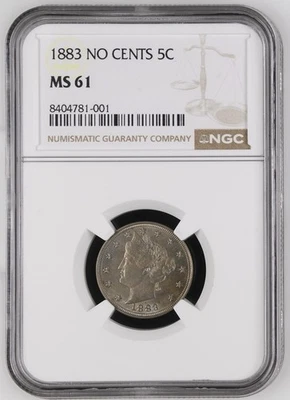 1883 Liberty "V" Nickel - No Cents - 5C - NGC MS 61 - Image 1 of 2