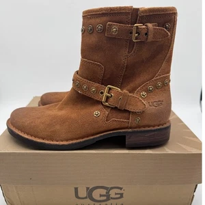 UGG Fabrizia Nieten Wildleder Leder Schnalle Motorrad Stiefeletten Damengröße 6,5 - Bild 1 von 9