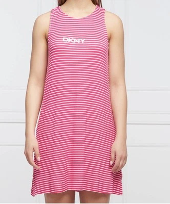 DKNY 睡眠休闲礼服女式 L 码无袖赛车热粉色条纹 — 第 1/4 张图片