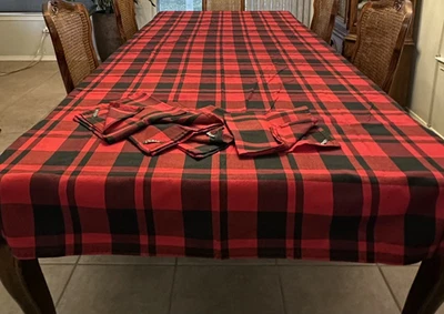 Mantel Ralph Lauren rojo/negro a cuadros Buffalo Check 120" x 57" y 4 servilletas Foto 1 de 4