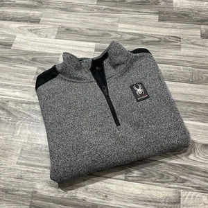 Spyder Men’s Large Gray Black Quarter Zip Fleece Pullover Sweater Performance - Picture 1 of 9