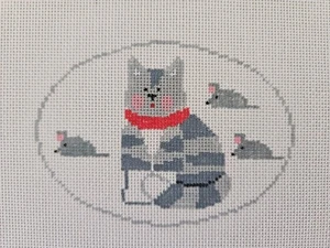 Kathy Schenkel GRAU TABBY KATZE 18ct handbemalt Nadelspitze Leinwand 10159 RAR Rarität - Bild 1 von 2