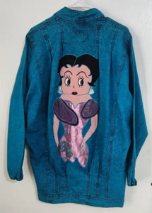 Vtg Teresa Corn blue Stonewashed betty boop Sz Small Coat Jacket Cardigan art - Picture 1 of 13