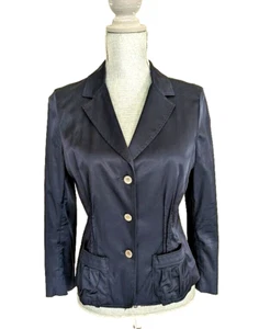 Philosophy Di Alberta Ferretti Italy Navy Rayon Glossy Blazer Jacket, 12US/IT 48 - Picture 1 of 6