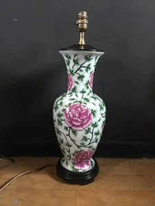 VINTAGE Large hand painted Floral table lamp 52cm tall in ceramic porcelain - Picture 1 of 3