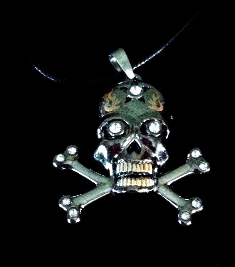 Cross Bones Skull Silver Top Stainless Steel Mens Pendant Necklace Leather Cord - Image 1 of 1