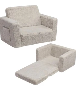 BeJoy 2 in1 Fold Out Children's Chairbed GREY Sherpa Folding Chair Bed Sofa NEW - Picture 1 of 6