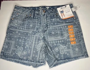 Seven7 Women's Weekend Cut Off Denim Shorts Size 8 Stretch Floral Paisley NWT - Picture 1 of 11