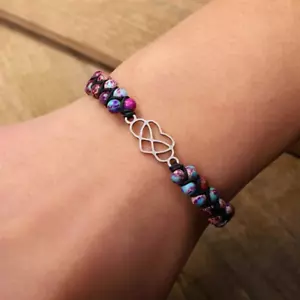Bracciale Protezione Amore Eterno Viola Sedimenti Marini Diaspro Treccia Perline Braccialetto - Foto 1 di 2