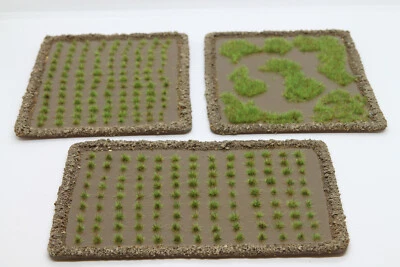 TWOSHEDSFRED Set of 3 'square open' paddy field terrain/scenery bases, wargame/tabletop/RPG.