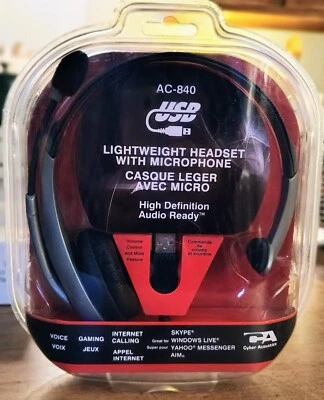 Cyber Acoustics USB Headset + Microphone -  AC-840 High Definition Lightweight - Image 1 of 2