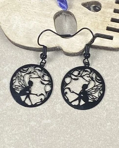 Pair Lightweight Black Fairy Earrings Fantasy Goth Cottage Core Magic - Picture 1 of 5