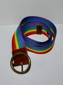 Women's Belt Canvas and Genuine Leather Rainbow Colored Size Medium - Picture 1 of 6