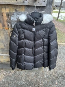 Nautica Faux Fur Trim Hooded Puffer Coat Women's Winter Jacket Black XL NWT - Picture 1 of 7
