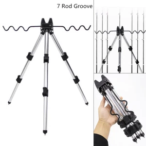 Aluminum Telescopic 7 Groove Fishing Rod Holder Tripod Stand Sea Fishing Bracket - Picture 1 of 8