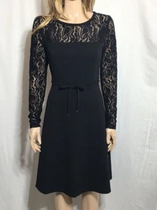Vestido para mujer Tommy Hilfiger negro manga larga de encaje calce corto y acampanado nuevo con etiquetas - Imagen 1 de 5