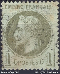 FRANCE NAPOLEON III LAURÉ 1c VERT BRONZE N° 25 AVEC OBLITERATION GC - Picture 1 of 2