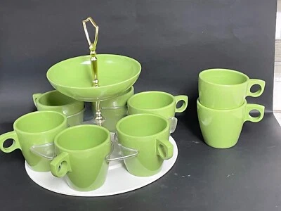 Carrito/portador de bebidas de carrusel Tid-bit de 2 niveles 8 tazas de melmac/melamina Boonton verde Foto 1 de 4