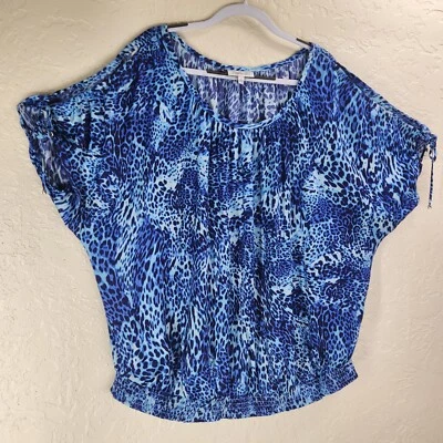 Jennifer Lopez Top Women's +Size 2X Scoop Neck Blue Animal Print Blouse - Image 1 of 4