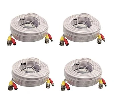 *4x 100ft HD Security Camera Cable CCTV Video Power Wire BNC RCA White Cord DVR  - Image 1 of 2