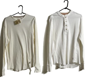 NEU Vintage rot camel weiß Thermo Waffel Strick Shirt Lot Henley Crew Baumwolle Large - Bild 1 von 18