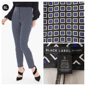 Chicos Black Label Pants Size 3 XL 16 Slim Ankle Zipper Blue Black Grid - Picture 1 of 12