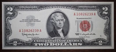 1963 $2 Red Seal Federal Reserve Note AU/UNC P42 - Image 1 of 2
