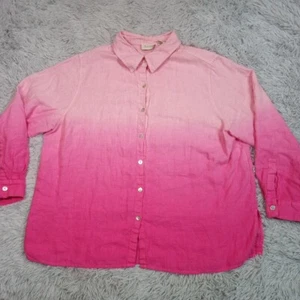 Studio Works Womens Shirt Button Up Pink 1X Linen Ombre Top Casual Comfort - Picture 1 of 11