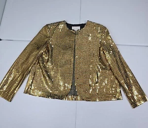 Vintage 90s Andre Savage M GOLD SEQUIN Bling Open Boxy Jacket STAGE/COCKTAIL - Picture 1 of 8