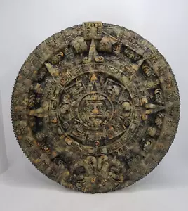 Aztec Mayan Calendar Stone & Resin Wall Plaque Inka Sun Design 12" 30cm Diameter - Picture 1 of 14
