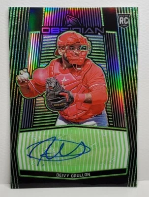 2020 Panini Obsidian Deivi Grullon RC SSP /5 AUTO ELECTRIC ETCH GREEN REFRACTOR - Image 1 of 4