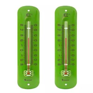 2 Stück Metall Thermometer Set 19cm in grün analog für Zimmer Garten Innen Außen - Bild 1 von 4