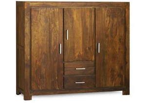 Kommode Highboard Massivholz Schrank Holz natur Sheesham Sideboard 140x120 cm - Bild 1 von 8