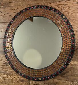 Handcrafted Glass Mosaic Decorative Wall Mirror, 20" Round Wall Mirror