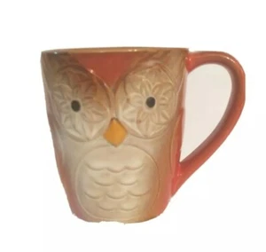 Owl Coffee Cup Gibson Elite Couture Tea Mug embossed 4 1/2" Red Ceramic  - Picture 1 of 9