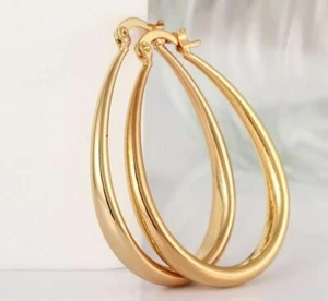 18K Gold Plated Oval Teardrop 4CM Women Girls Hoop Earrings for Sensitive Ears - Picture 1 of 2