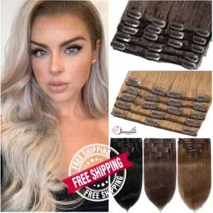 CLEARANCE Clip In Real Remy Extension Capelli Umani 8 Pezzi Testa Piena Bianco Biondo - Foto 1 di 32