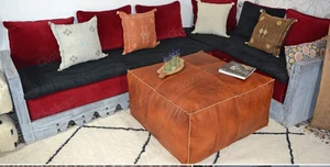 Pouffe Genuine Footstool Unstuffed Brown Handcrafted New Boho Moroccan Leather - Picture 1 of 6