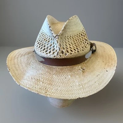 De colección SCALA Sombrero de Paja Envejecido Para Hombres XL Vaquero Western Fedora Agujeros Golpeados Foto 1 de 4