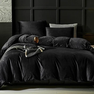 WARMDERN Black Flannel Velvet Duvet Cover King Size Duvet Cover Bedding Sets,... - Image 1 of 4