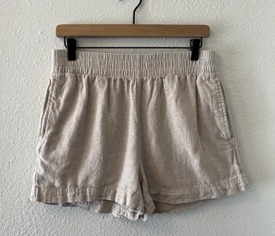Pantalones Cortos Old Navy Para Mujer Medianos Mezcla de Lino Beige Cómodo Cintura Elástica Pull On Foto 1 de 4