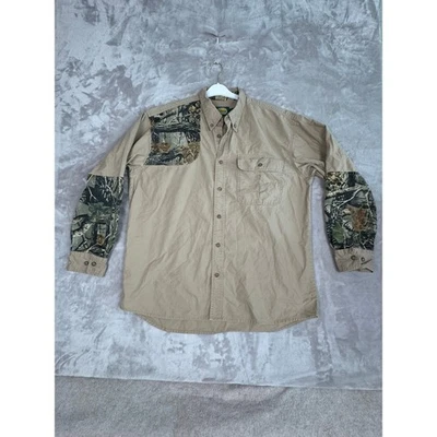 Camisa masculina Cabelas manga longa grande com botões camuflagem patch equipamento externo - Imagem 1 de 4