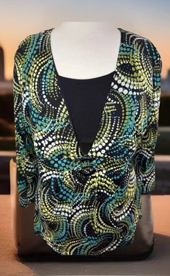 Top mujer JM Collection talla grande multicolor lunares forrado manga 3/4 Foto 1 de 4